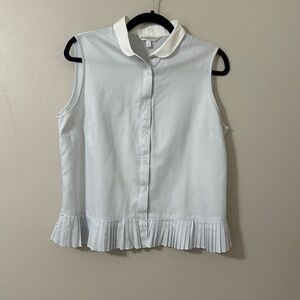 Brooks Brothers Sleeveless Cotton Button Down Top Peter Pan Collar Pleats Sz 12